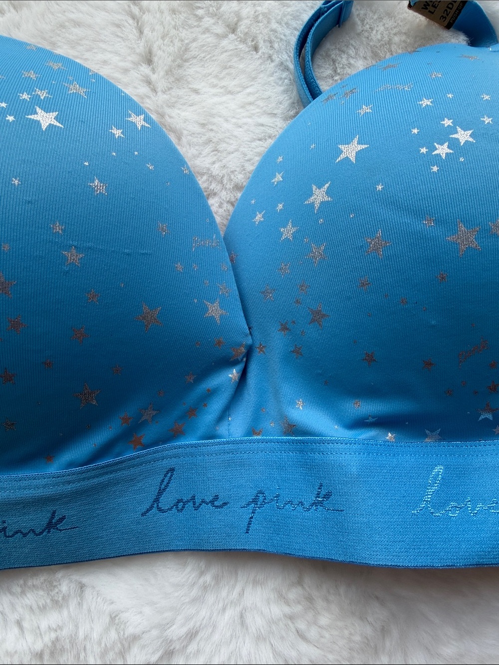 PINK Victoria's Secret Bright Blue Star-Print Wireless Bra size 32DD - Picture 12 of 12